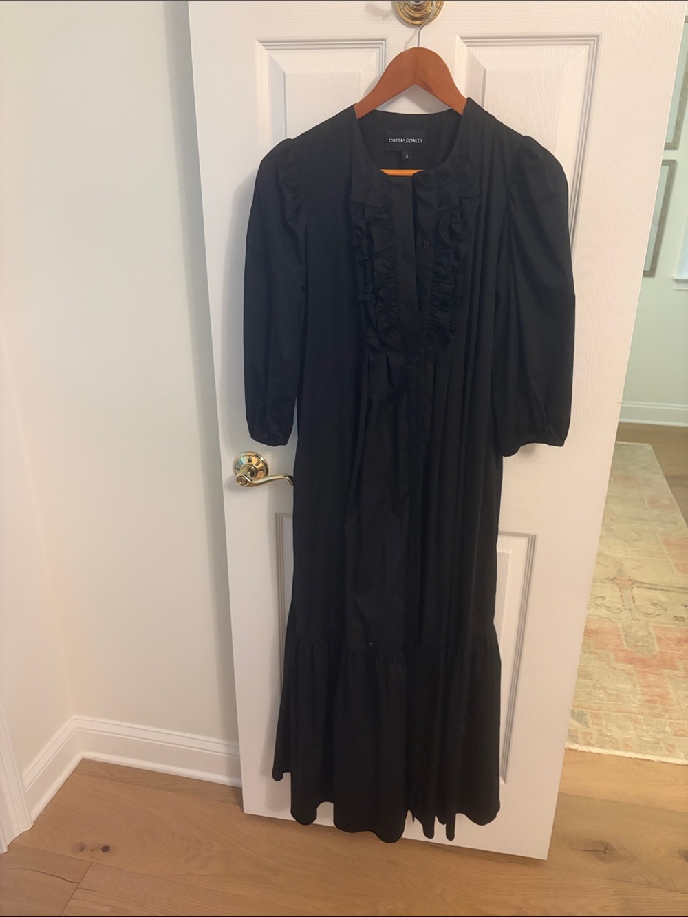 Cynthia Rowley Black Ruffle-Front Maxi Dress